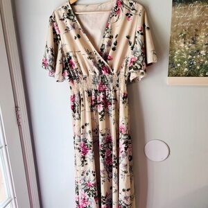 Floral Maxi Dress Wrap Bodice Plus Size Smocked Waist